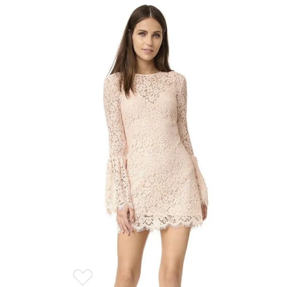 NWT RACHEL ZOE Sz 10 BELL SLEEVE LACE DRESS CARTER / ISLA BLUSH $395